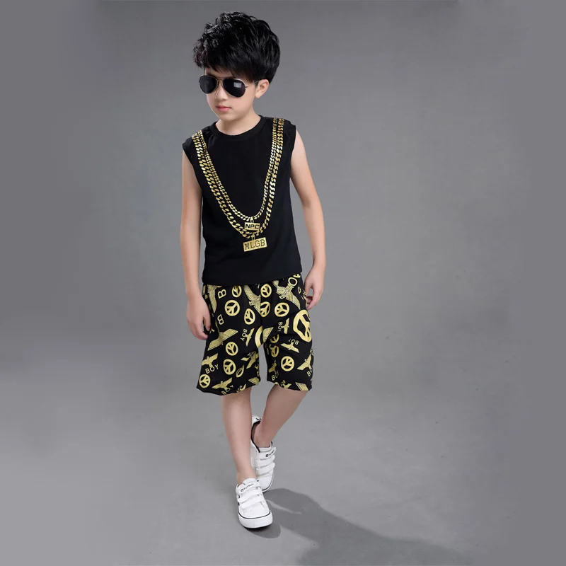 Детская одежда без рукавов для маленьких мальчиков и девочек черного и золотого цвета в стиле «хип-хоп» в стиле хип-хоп Ds джаз танец костюмы бального танца, одежда, верхняя одежда