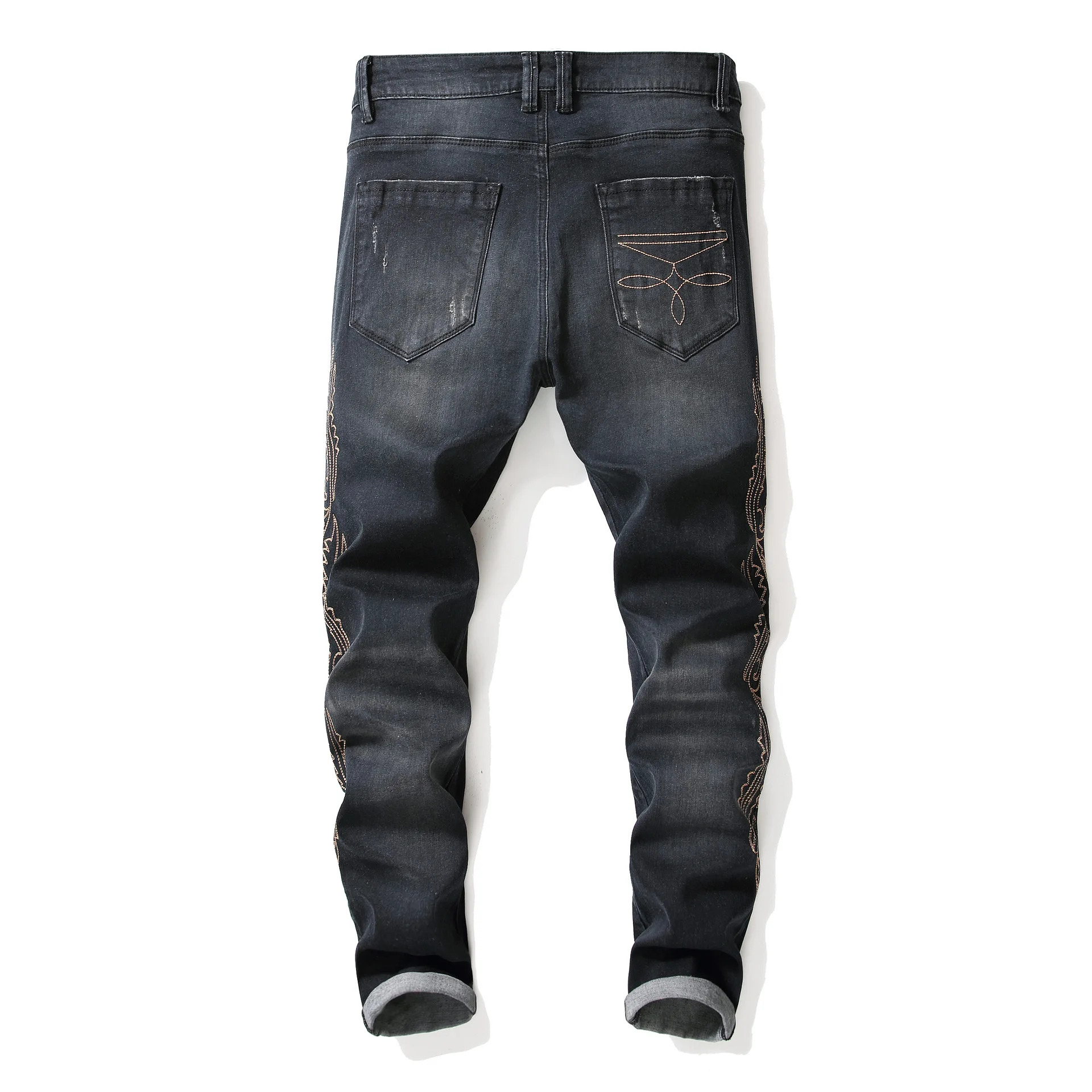 Korean fashion jeans for men 2018 New embroidery personality wash worn cotton micro-elastic men's denim pants Four seasons