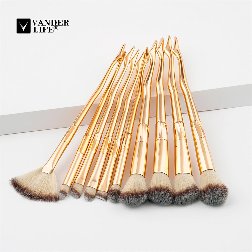 10 PCS Gold Makeup Brushes Extremely Soft Make Up Brushes Professional
