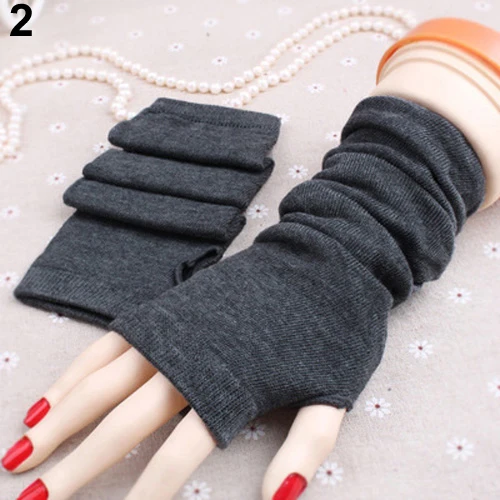 Женские модные вязаные перчатки без пальцев, один размер, одноцветные перчатки для запястья, зимние длинные перчатки для взрослых, 35 см, розничная/ - Цвет: Dark Grey