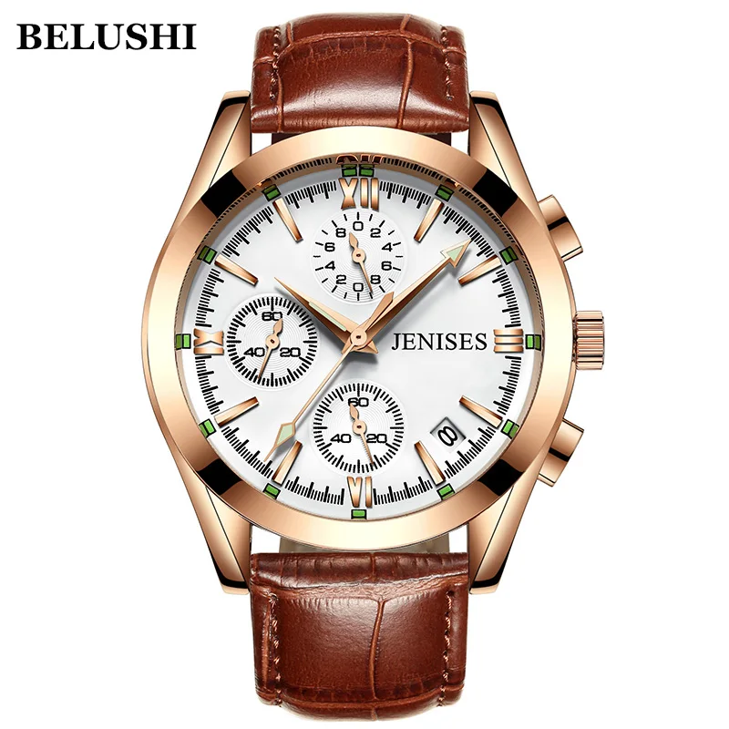 

BELUSHI (jenises) New Watches Men Luxury Brand Chronograph Men Sport Watches High Quality Leather Strap Quartz Wristwatch