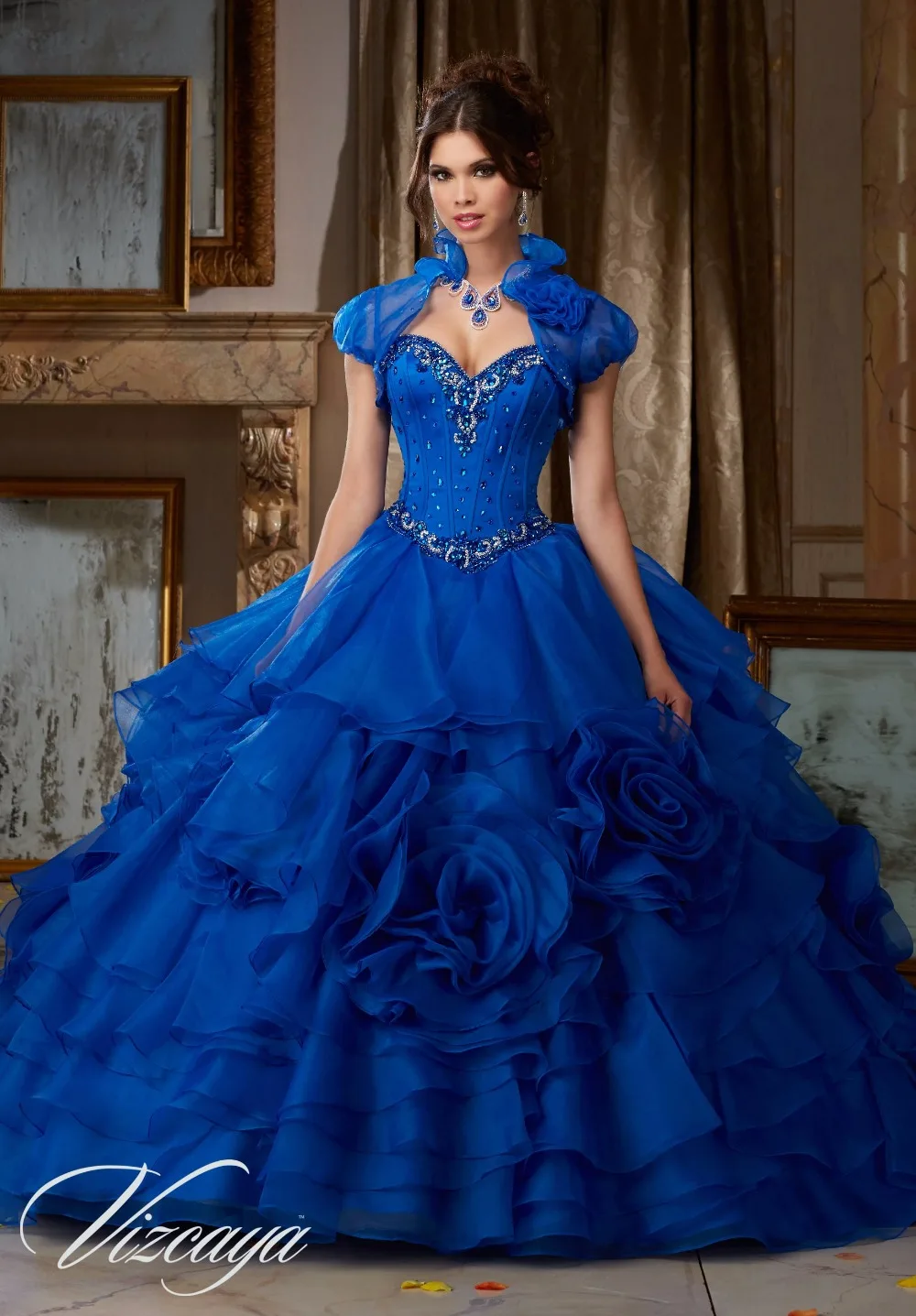 blue and red ball gown