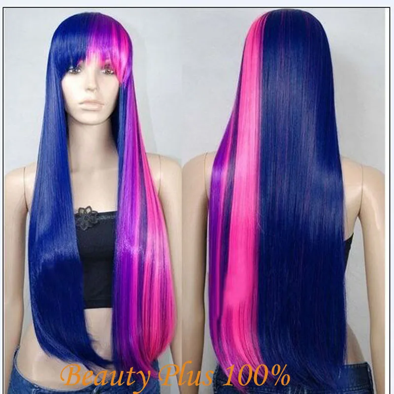 

Fashion Little Pony Twilight Sparkle Long straight Mixed Purple/Pink Anime Cosplay Wig Synthetic Blue Wig Party Perucas Peruca