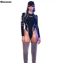 Maoxzon женские пикантные Клубные Bodycon Корректирующие боди для женщин обувь девочек сетки лоскутное печати с длинным рукавом боди