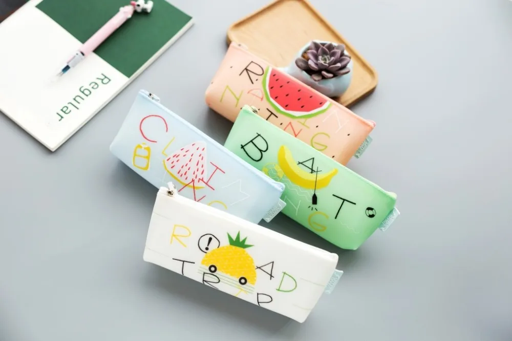 Cute Kawaii Pencil Case Silicone Cartoon Fruit PenBox Zipper Pencil Bag for Student Gift School Pencil Pouch Stationery Supplies (25)