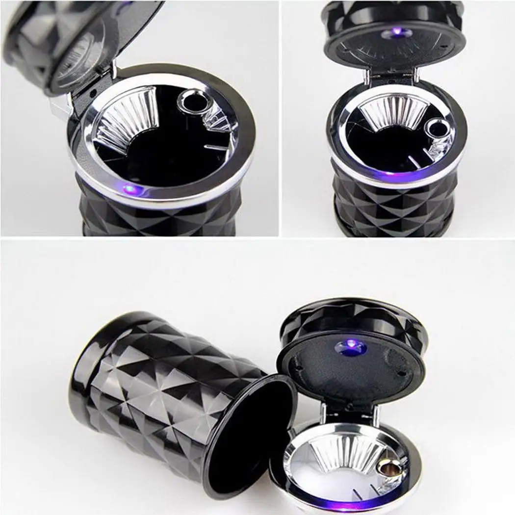 Modern Car Ashtray Smokeless, Plastic Body with LED Light and Clamp