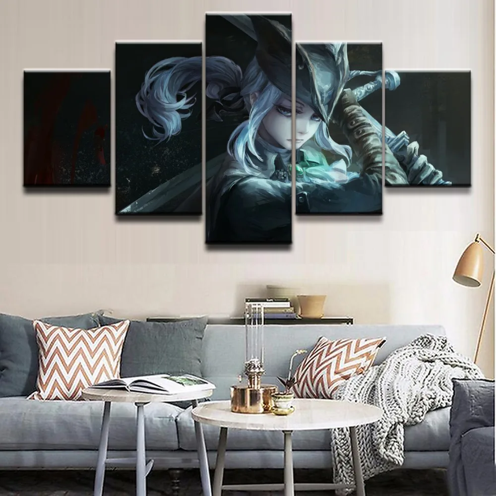

5 Pieces Canvas Painting Wall Art Living Room Game Bloodborne Girls HD Print Picture Painting Modern Home Decor Picture Artwork