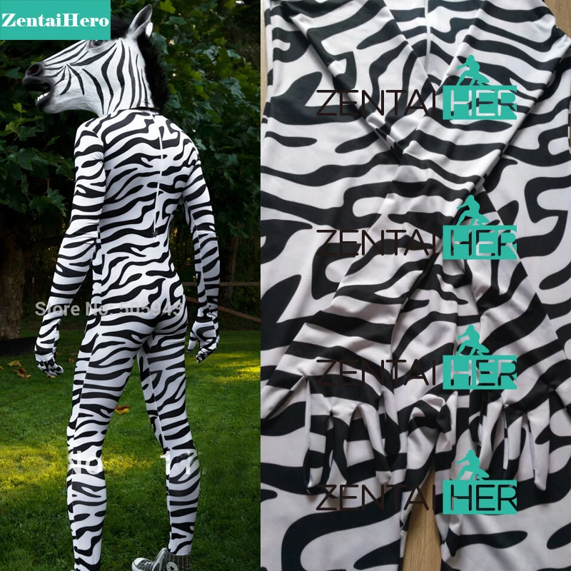 

Free Shipping DHL Zebra Headless Suit with Head Horse Mask Zentai Unitard Lycra Spandex Skin Catsuit Party Halloween Costumes