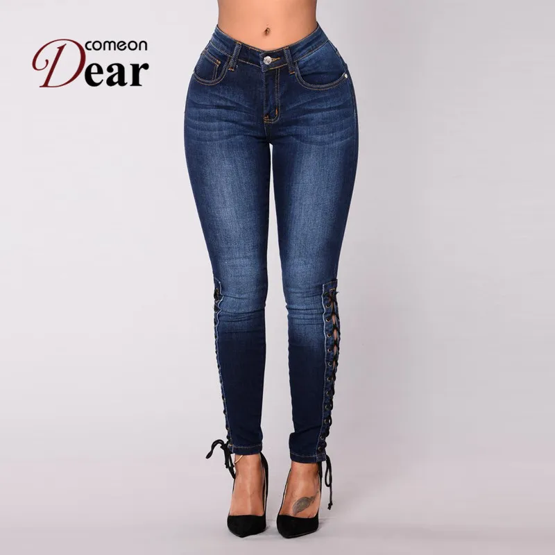 Buy Comeondear Women Pants Jeans Side Strap Jeans Push