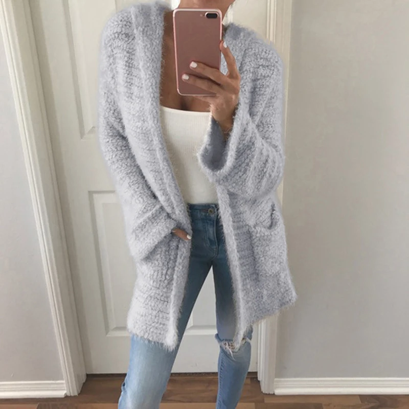 

Fashion Women Fleece Knitwear Jumper Cardigan Loose Fur Jacket Outwear Tops Winter Warm Fluffy Coat Jacket Casual Sweater