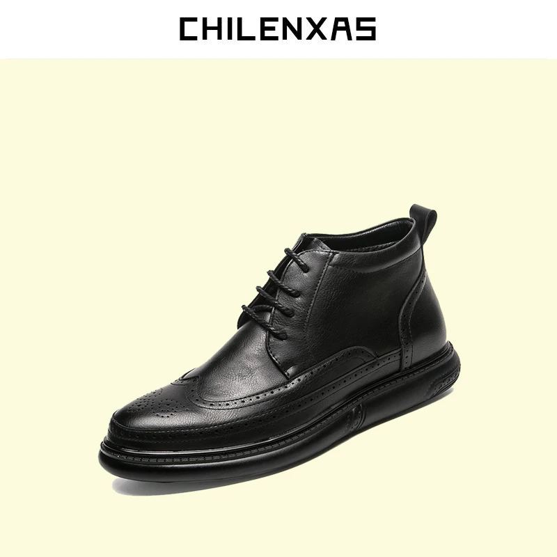 

CHILENXAS 2017 Leather Shoes Men Casual Height Increasing Breathable Lace-up Solid Waterproof Spring Autumn Light Comfortable