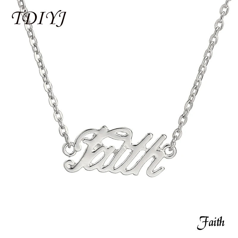

TDIYJ 5Pcs Fashion Women Jewelry Pendant Collares Faith Word Necklace Silver 17'' Monogram Choker Necklaces Accessories