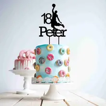 Черный торт Топпер пользовательское имя возраст персонализированные Баскетбол Спорт 18 украшение для именинного торта корзина деревянный для торта топперы