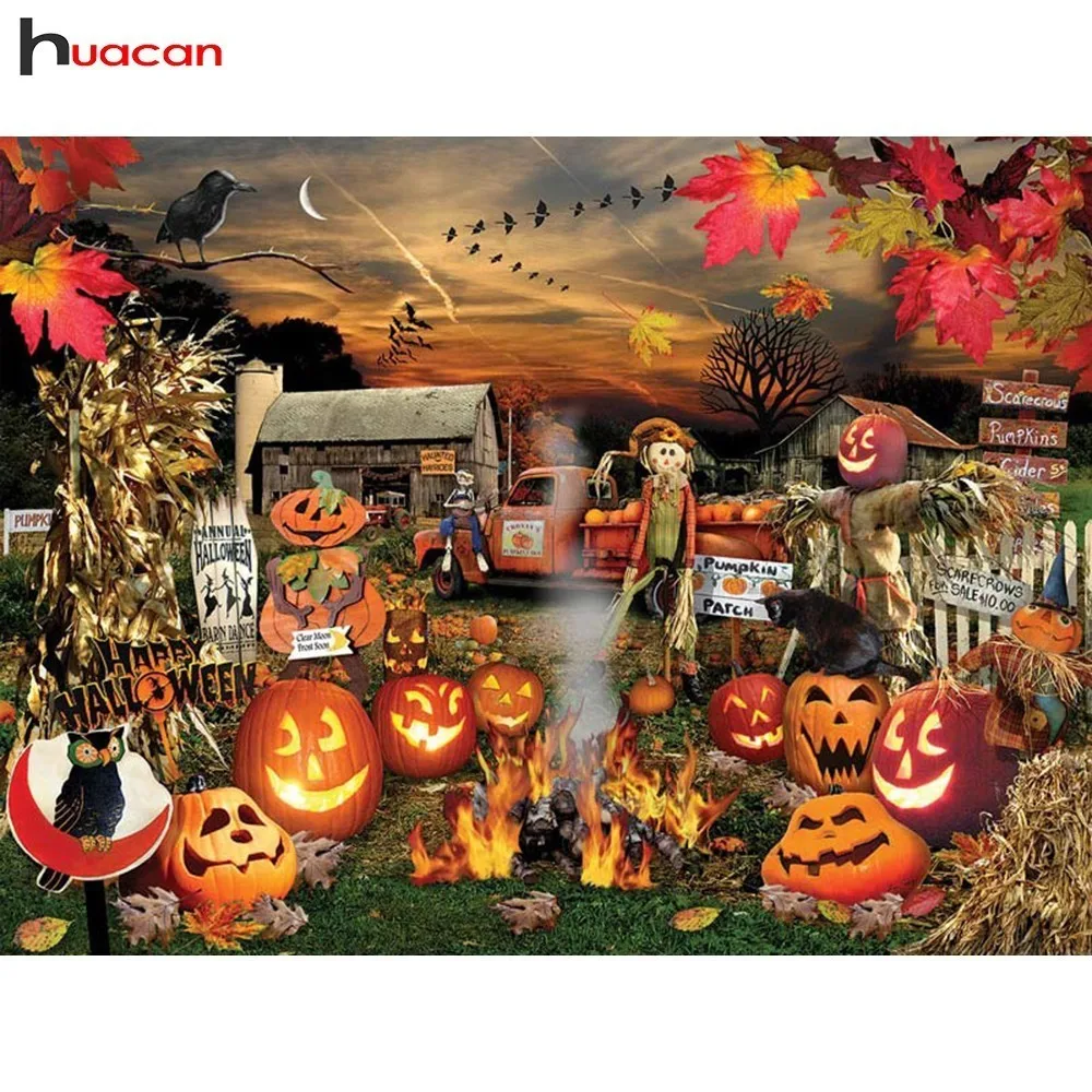

HUACAN 5D DIY Diamond Painting Halloween Lantern Full Drill Square Living Room Decoration Mosaic Diamond Embroidery