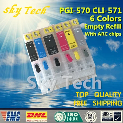

6PK Empty Refillable Ink Cartridges suit for PGI570 CLI571, Suit for canon PIXMA MG5750 MG6850 MG7750 etc ,with ARC chips