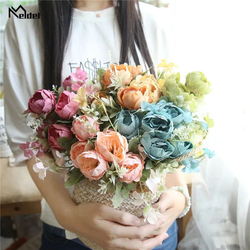 Meldel Bridal Wedding Bouquet Bridesmaid Artificial Silk Peony