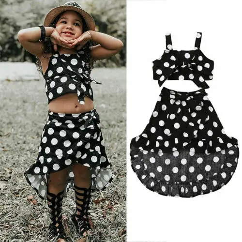 

2019 Infant Baby Girls Irregular Summer Strappy Top+ Skirt Sets Fashion Sleeveless Dot Outfits