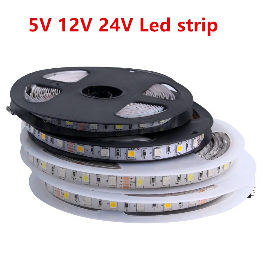 

DC 5 12 24 V LED Strip 5050 12V RGB WarmWhite 5 meter LED waterproof flexible Light Ledstrip Tape rope lamp Ribbon tv backlight