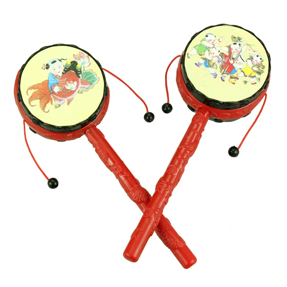 Kids Cartoon Plastic Chinese Traditional Rattle Drum Spin fun toys Hand Bell
