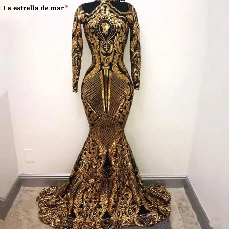 Best Price Elegante Moslim Lange Mouwen Golden Royal Blue Mermaid Avondjurken 2019 Pailletten Bling Marokkaanse Kaftan Prom Dress Formele Party