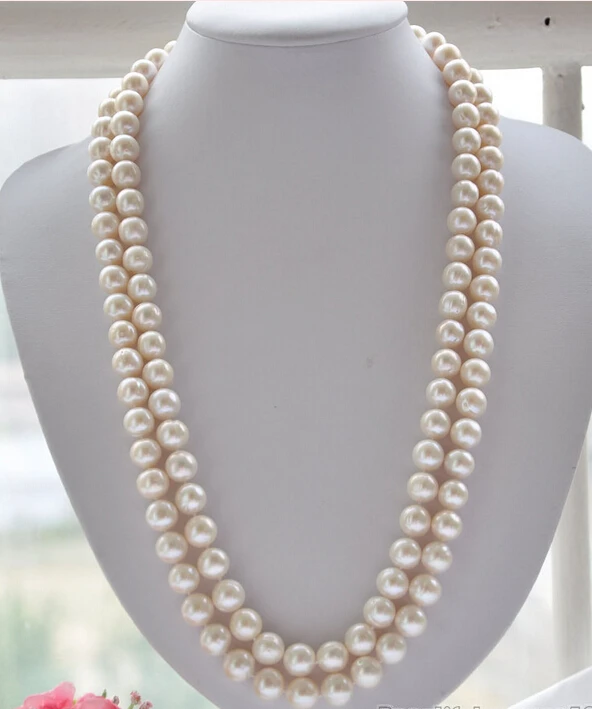 

ddh002791 2strands 11-12mm white round freshwater white PEARL necklace 27inch