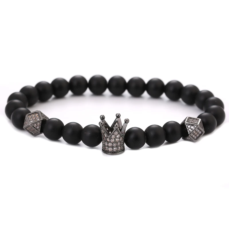

Kang hua 2019 Dazzling jewelry Matte Black stone Bracelet Pave CZ Crown Bracelets for Women&Men Popular beautiful accessories