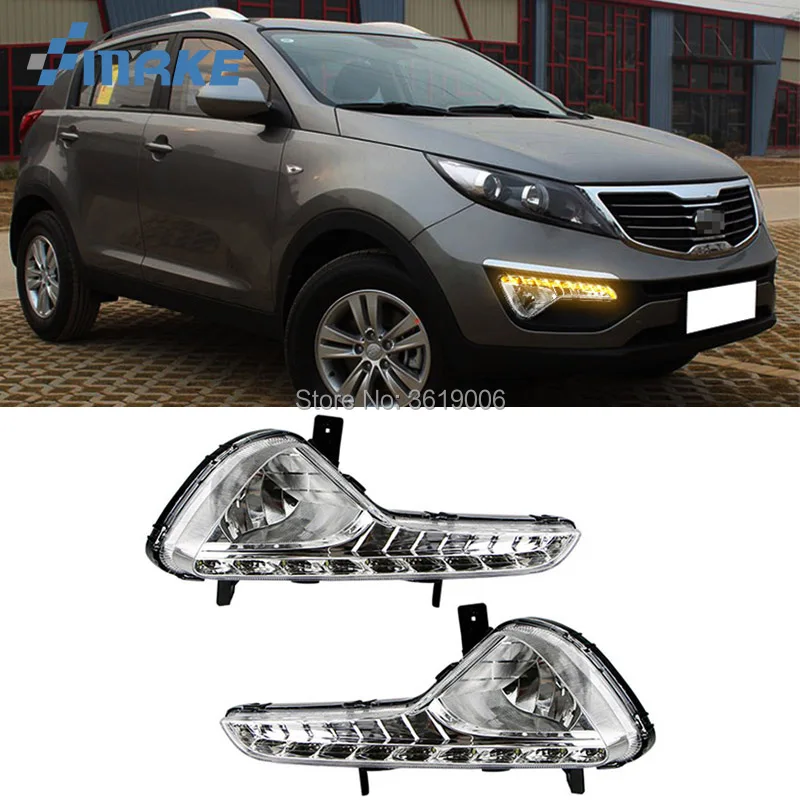 

smRKE For KIA Sportage 2010-2014 LED DRL Daytime Running Lights White Driving Light + Yellow Turn Signal Waterproof