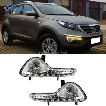 

smRKE For KIA Sportage 2010-2014 LED DRL Daytime Running Lights White Driving Light + Yellow Turn Signal Waterproof