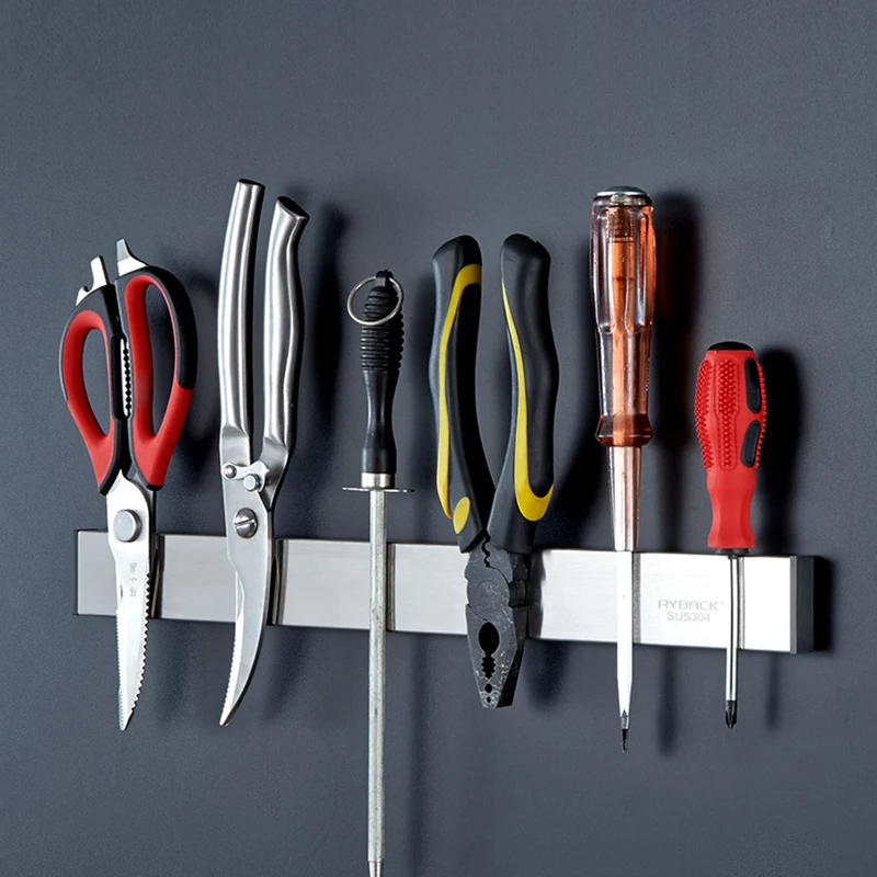 

3 Sizes Magnet 304 Stainless Steel Knife Holder Magnetic Hanging Scissors Knife Sharpener Block Shelf Kitchen Organizer