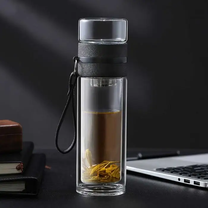 Прозрачная стеклянная чайная чашка, портативная бутылка для воды, чайная бутылка с отдельной чашкой, Termos de filtro de vidrio UYT Shop