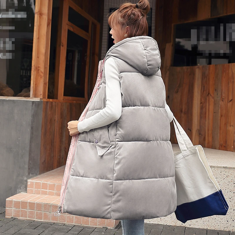 

Winter Coat 2019 women long vest Plus Size XXXL Casual Waistcoat Female Sleeveless Cotton hooded vest for women Jacket