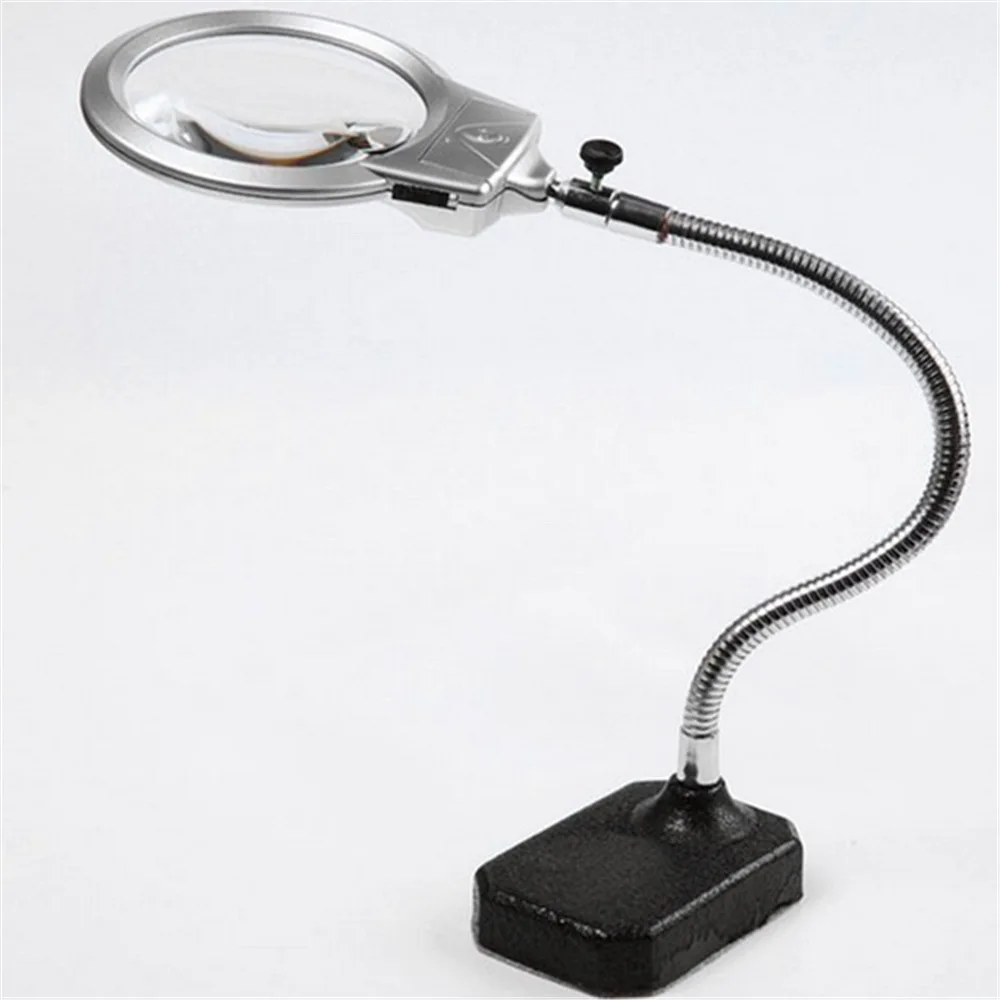 1 PC 2.25x 5x Desktop Illuminated Magnifier With 2 LED Metal Base