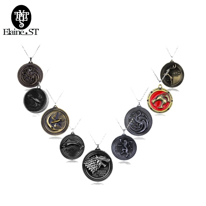 

Wholesale Game of Thrones Necklace Family Crest Casterly Rock House Stark Lannister Silver Metal Pendant Neckalce men jewelry