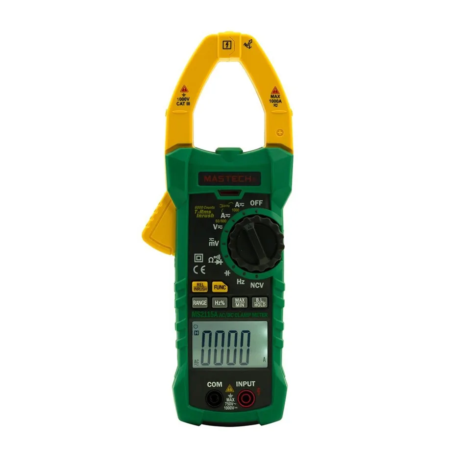 

1pcs Mastech MS2115A 6000 Counts True RMS Digital Clamp Meter AC/DC Voltage Current Tester with INRUSH and NCV Measurement