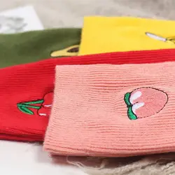Для женщин Новинка 2018 года основные harajuku kawaii Новый мультфильм теплый хлопок разноцветные носки фрукты вышивка чулочно-носочные изделия