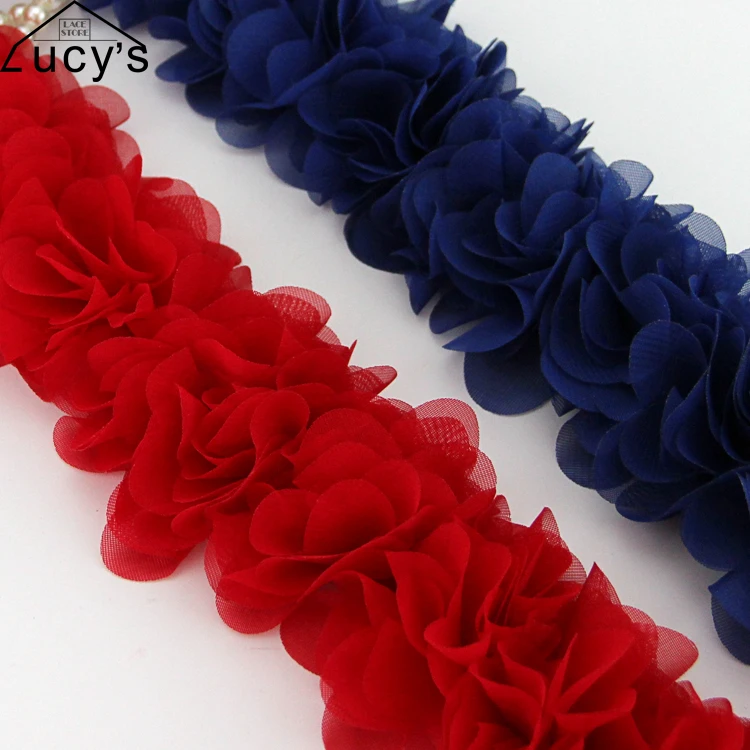 

8CM 5 Yards 3d chiffon flowers ribbon lace trim Red, Wine red, Blue, Coffee, Beige 5 colors in stock NEW!