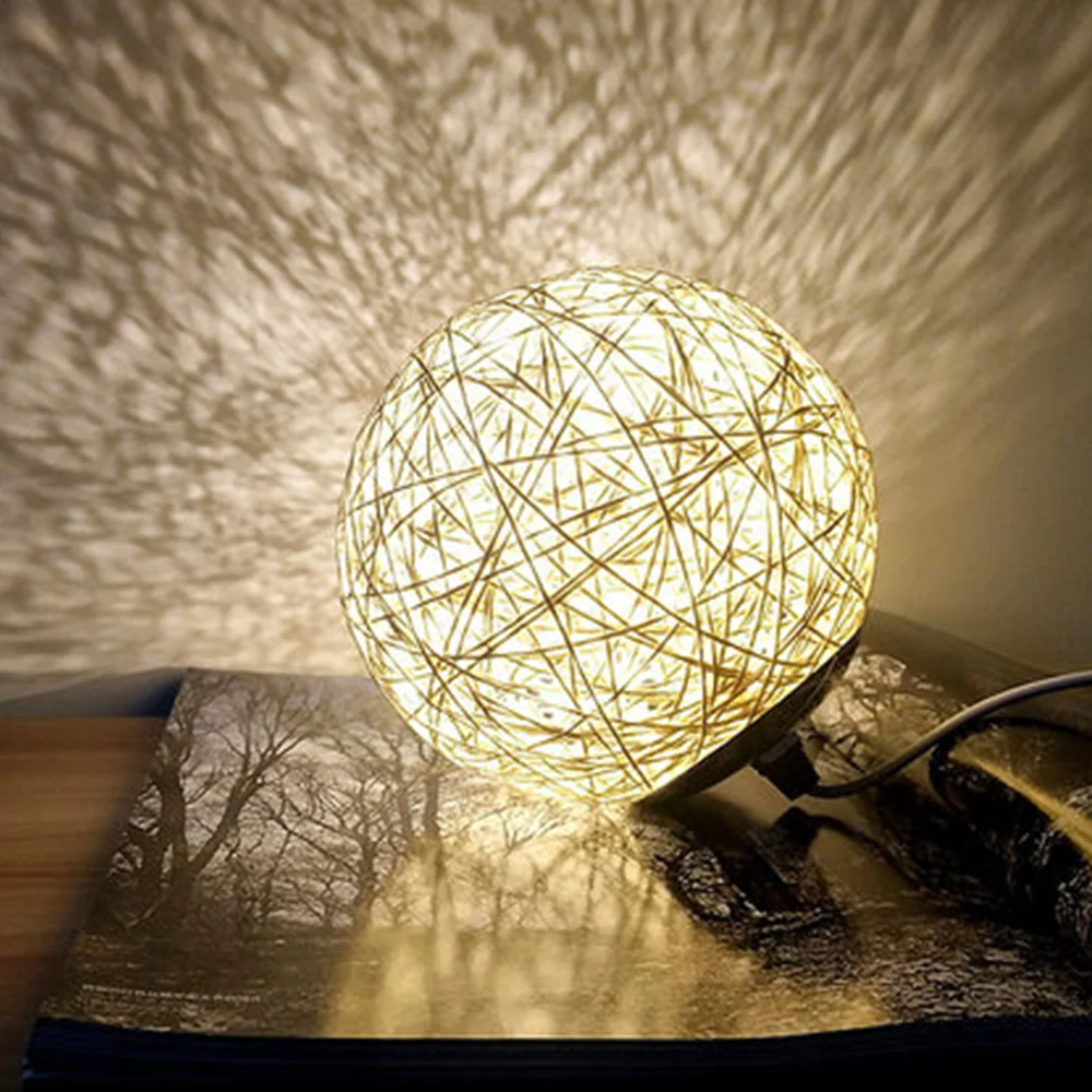 Desk Accent Table Lamp, Rattan Ball LED Nightstand, Creative Bedside Bedroom Night Desk Light with Wooden Base Home Decor Desk Accent Table Lamp, Rattan Ball LED Nightstand, Creative Bedside Bedroom Night Desk Light with Wooden Base Home Decor