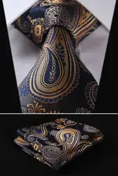 Tf4001b8 Золотой синий цветочный 3.4 "100% шелк свадебные жаккардовые Для мужчин галстук Карманный квадратный платок Набор костюм