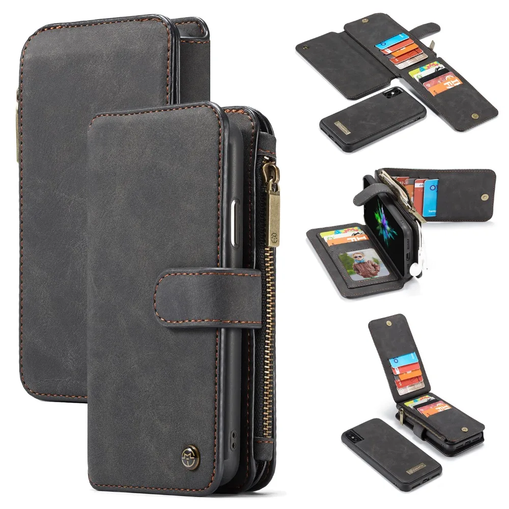 

For iPhone XS Case Magnetic Detachable Removable Phone Cover Pouch Folio Leather Wallet Case for iPhone XS MAX /XR 7 8Plus Funda