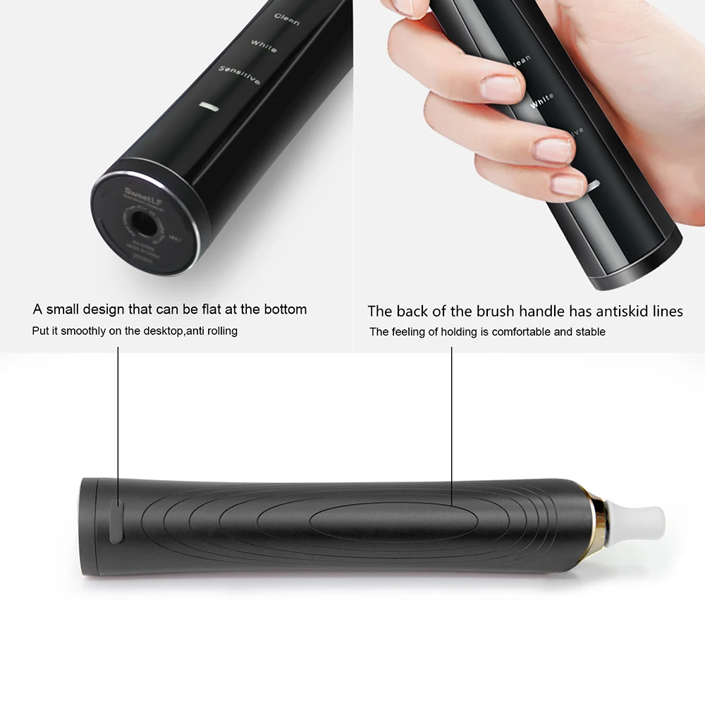 Rechargeable Electric Toothbrush Black Rotating USB Charge Battery Operated Sonic Type Waterproof Teethbrush 4pcs Brush Heads Rechargeable Electric Toothbrush Black Rotating USB Charge Battery Operated Sonic Type Waterproof Teethbrush 4pcs Brush Heads