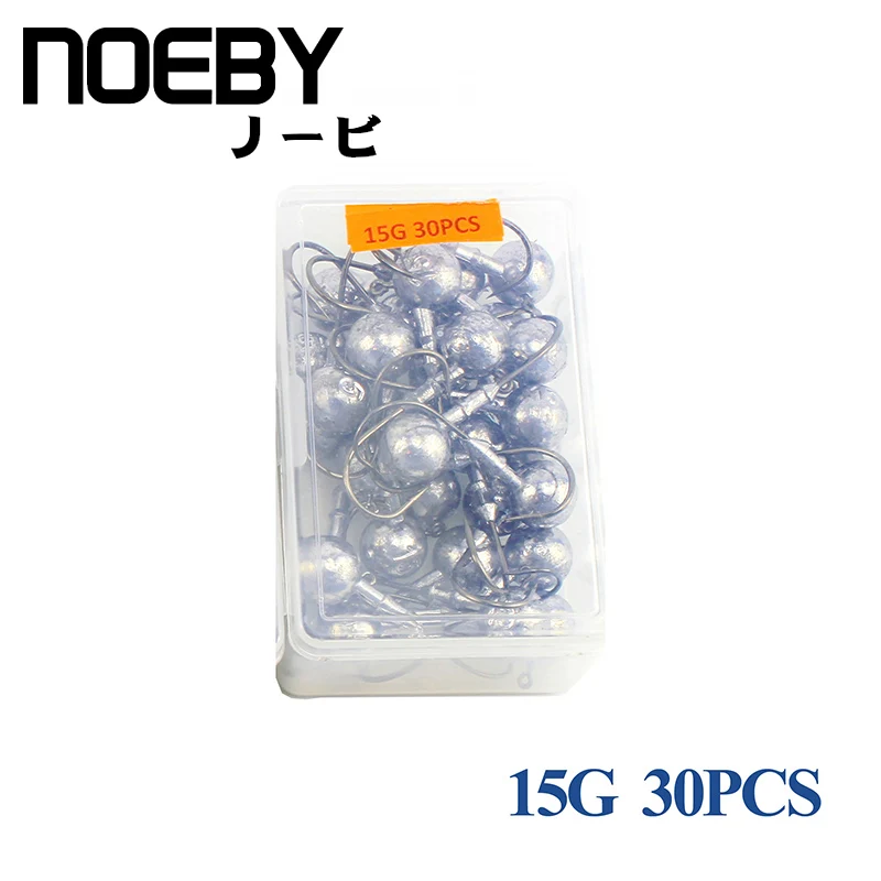 NOEBY 50 шт-30 шт 5 г/7,5 г/12 г/15 г Новинка Высокое качество джиг голова крючок джиг оснатка приманки рыболовные крючки для мягкой приманки рыболовные снасти - Цвет: 15G-30PCS