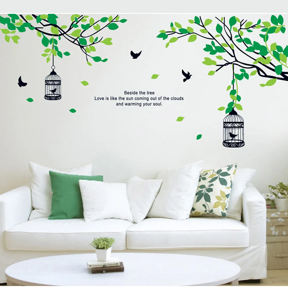 70*155cm Big size wall stickers green tree bird mural home decorative