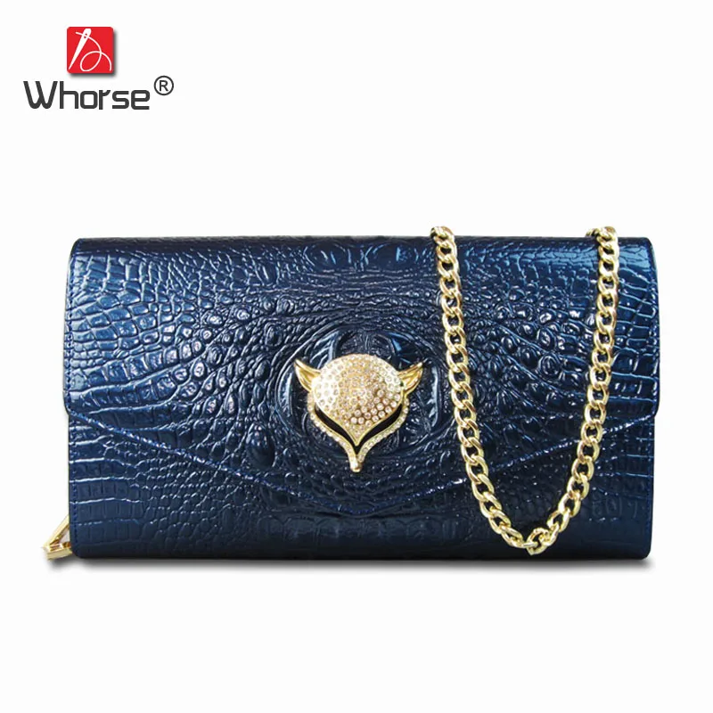Brand Luxury Crocodile Genuine Leather Women Messenger Bags Chain Shoulder Crossbody Clutch Bag For Woman Black Red Blue W0430