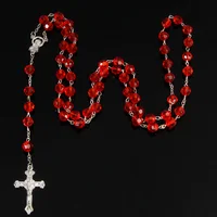 Collier chapelet à la mode pour femmes, 8mm, haute qualité, bricolage, croix de jésus chrétienne, pendentif, longue chaîne, bijoux 6