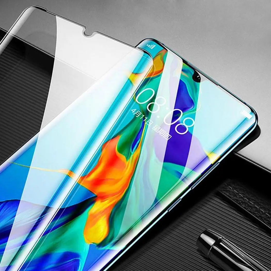 

Full Curved Surface Tempered Film For Huawi P30 Pro Mobile Phone Front Screen Protector UV Liquid 3D Tempered Glass Phone Film