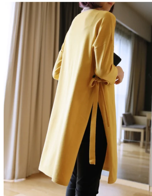 

2019 Autumn New Pullover Sweater Women Split O-Neck Loose Long Thin Fashion Models Plus Size Sweater Q1587