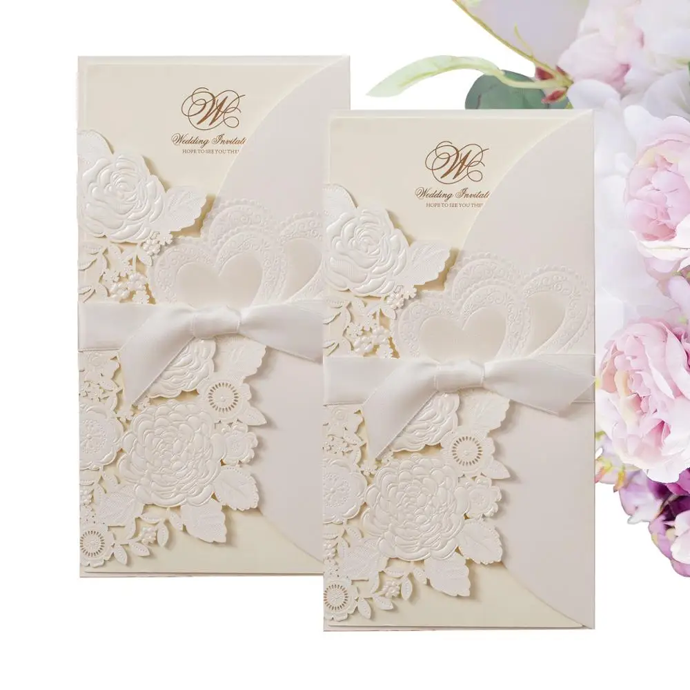 Wholesales One Pack (25 Sets) Laser cut Wedding Invitations with rsvp Cards Kit and Envelopes For p - 33035898969