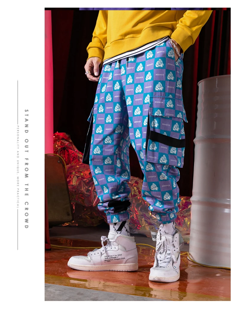 Purple Skateboard Color Pants Men Cotton Camo Hip Hop Fashion Cargo Pants  (14)