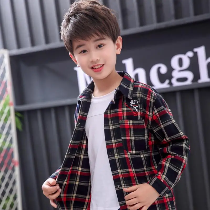 Plaid Shirts For Boys Tops Autumn Children Clothing Teenager Outerwear Kids Blouse Infant Toddler Boy Shirts Chemise Garcon - Цвет: 4