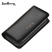 Fashion baellerry Men Wallets Male Design Casual High Capacity Solid Real PU Leather Long Double Zipper Wallet Clutch Bag Purse